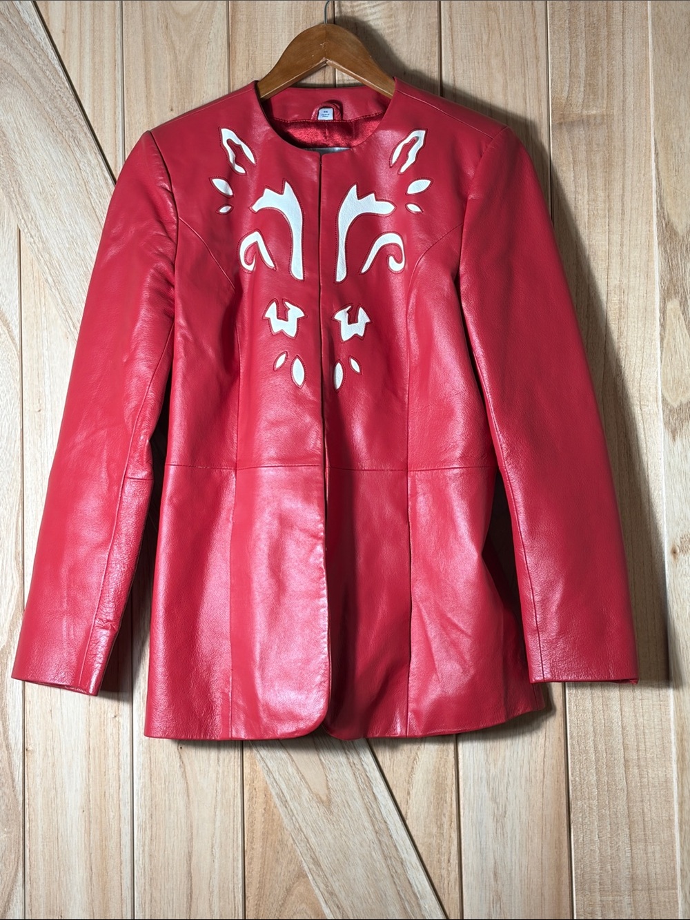 Pamela McCoy Women’s XS Red Leather Jacket White Western Applique Blazer